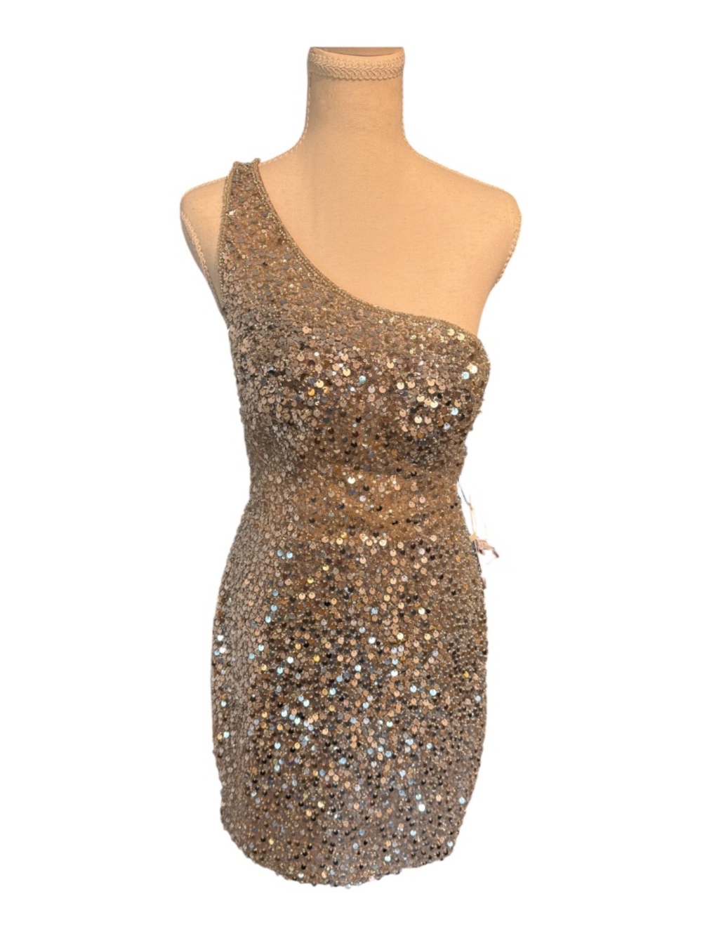 GB One Shoulder Silver Sequin Mini Dress Size 9 Glam Party Cocktail Bodycon